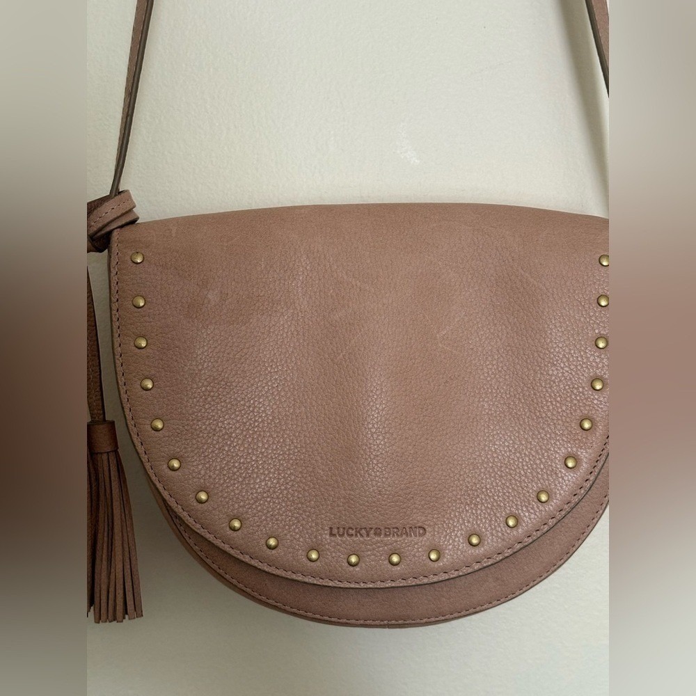 Leather Rose Pink Crossbody Bag with Gold studs Tassel
